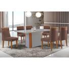 Conjunto: Mesa Sala Jantar Pietà Curvo 180cm + 6 Cadeiras Jaspe Madeira Naturale/Off White - Capuccino/Suede Marrom - Rufato Conjunto: Mesa Sala Jantar Pietà Curvo 180cm + 6 Cadeiras Jaspe Madeira Naturale/Off White - Capuccino/Suede Marrom - Rufato