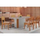 Conjunto: Mesa Sala Jantar Pietá Tampo c/ Vidro Curvo 180cm+6 Cadeiras Havana Naturale/Off White - Linho Bege - Rufato