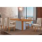 Conjunto: Mesa Sala Jantar Pietá Tampo Curvo 180cm+6 Cadeiras Dafne Madeira Naturale/Off White - Capuccino/Suede Creme - Rufato