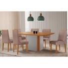 Conjunto: Mesa Sala Jantar Pietá Tampo Curvo 180cm+6 Cadeiras Dakota Madeira Naturale/Off White - Capuccino/Linho Capuccino - Rufato