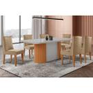 Conjunto: Mesa Sala Jantar Pilar Curvo 180cm + 6 Cadeiras Dafne Madeira Naturale/Off White - Capuccino/Linho Bege - Rufato