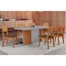 Conjunto: Mesa Sala Jantar Pilar Curvo 180cm + 6 Cadeiras Havana Naturale/Off White - Suede Marrom - Rufato