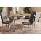 Conjunto: Mesa Sala Jantar Reno c/ Tampo de Madeira 160cm e 6 Cadeiras Amsterdã Cromada/Preto 110 - Kappesberg
