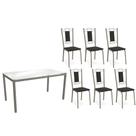 Conjunto: Mesa Sala Jantar Reno c/ Tampo de Vidro 150cm e 4 Cadeiras Florença Niquel - Courano Preto - Kappesberg Conjunto: Mesa Sala Jantar Reno c/ Tampo de Vidro 150cm e 4 Cadeiras Florença Niquel - Courano Preto - Kappesberg