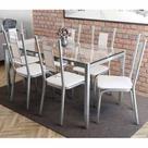 Conjunto: Mesa Sala Jantar Reno c/ Tampo Vidro 150cm + 6 Cadeiras Florença Cromado/Courano Branco - Kappesberg