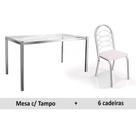 Conjunto: Mesa Sala Jantar Reno c/ Tampo Vidro 150cm + 6 Cadeiras Holanda Cromado/Courano Branco - Kappesberg Conjunto: Mesa Sala Jantar Reno c/ Tampo Vidro 150cm + 6 Cadeiras Holanda Cromado/Courano Branco - Kappesberg
