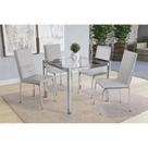Conjunto: Mesa Sala Jantar Reno c/ Tampo Vidro 90cm + 4 Cadeiras Amsterdã Cromado/Courano Branco - Kappesberg