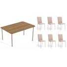 Conjunto: Mesa Sala Jantar Sena c/ Tampo de Madeira 1.60cm + 6 Cadeiras Amsterdã Niquel/Corano Bege - Kappesberg Conjunto: Mesa Sala Jantar Sena c/ Tampo de Madeira 1.60cm + 6 Cadeiras Amsterdã Niquel/Corano Bege - Kappesberg