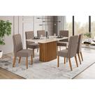 Conjunto: Mesa Sala Jantar Solana c/ Tampo Madeirado c/ Vidro Curvo 160x90cm e 6 Cadeiras Nina Nature/Suede Light Marrom Amêndoa - Henn
