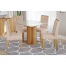 Conjunto: Mesa Sala Jantar Sophia c/ Tampo Madeirado c/ Vidro 95x95cm e 4 Cadeiras Fernanda Nature/Off White-Suede Nude Bege - Cimol