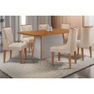 Conjunto: Mesa Sala Jantar Tilia c/ Tampo Madeirado Canto Curvo 180x90cm e 6 Cadeiras Pietá Naturale/Off White - Suede Creme - Rufato