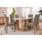 Conjunto: Mesa Sala Jantar Valentina Oval 210cm + 6 Cadeiras Fernanda Cinamomo/Off White - Carvalho/Suede Joli Capuccino Cimol