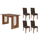 Conjunto: Mesa Sala Jantar Valentina Tampo Madeirado 130x80cm e 4 Cadeiras Maia Cinamomo - Cinamomo/Suede Mascavo Chocolate Cimol