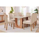 Conjunto: Mesa Sala Jantar Valentina Tampo Madeirado c/ Vidro 210x100cm e 8 Cadeiras Paola Cinamomo/Off White - Carvalho/Suede Nude Bege - Cimol Conjunto: Mesa Sala Jantar Valentina Tampo Madeirado c/ Vidro 210x100cm e 8 Cadeiras Paola Cinamomo/Off White - Carvalho/Suede Nude Bege - Cimol