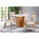 Conjunto: Mesa Sala Jantar Vértice c/ Tampo Reto Madeirado c/ Vidro 90x90cm e 4 Cadeiras Vita Nature/Linho - Henn Conjunto: Mesa Sala Jantar Vértice c/ Tampo Reto Madeirado c/ Vidro 90x90cm e 4 Cadeiras Vita Nature/Linho - Henn