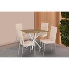 Conjunto: Mesa Sala Jantar Volga c/ Tampo de Madeira 90cm e 4 Cadeiras Amsterdã Cromado/Nogueira - Bege - Kappesberg