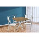 Conjunto: Mesa Sala Jantar Volga c/ Tampo de Madeira 90cm e 4 Cadeiras Florença Cromado/Nogueira - Branco - Kappesberg