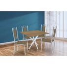 Conjunto: Mesa Sala Jantar Volga c/ Tampo de Madeira 90cm e 4 Cadeiras Lisboa Cromado/Nogueira - Capuccino - Kappesberg