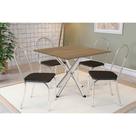 Conjunto: Mesa Sala Jantar Volga c/ Tampo de Madeira 90cm e 4 Cadeiras Noruega Cromado/Nogueira - Preto - Kappesberg