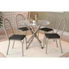 Conjunto: Mesa Sala Jantar Volga c/ Tampo de Vidro 95cm e 4 Cadeiras Holanda Niquel - Preto - Kappesberg