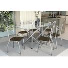 Conjunto: Mesa Sala Jantar Volga c/ Tampo Vidro 150cm + 6 Cadeiras Portugal Cromado/Courano Marrom - Kappesberg Conjunto: Mesa Sala Jantar Volga c/ Tampo Vidro 150cm + 6 Cadeiras Portugal Cromado/Courano Marrom - Kappesberg