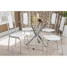 Conjunto: Mesa Sala Jantar Volga c/ Tampo Vidro 90cm + 4 Cadeiras Lisboa Cromado/Courano Branco - Kappesberg