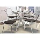 Conjunto: Mesa Sala Jantar Volga c/ Tampo Vidro 95cm + 4 Cadeiras Noruega Cromado/Courano Preto - Kappesberg Conjunto: Mesa Sala Jantar Volga c/ Tampo Vidro 95cm + 4 Cadeiras Noruega Cromado/Courano Preto - Kappesberg