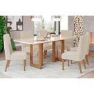 Conjunto: Mesa Sala Jantar Yara c/ Tampo Madeirado c/ Vidro Curvo 200x90cm e 6 Cadeiras Eloa Nature/Suede Light Linho - Henn