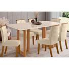 Conjunto: Mesa Sala Jantar Yara SC79 Tampo Madeirado c/ Vidro Canto Curvo 160x90cm e 6 Cadeiras Tauá Nature/Linho - Henn Conjunto: Mesa Sala Jantar Yara SC79 Tampo Madeirado c/ Vidro Canto Curvo 160x90cm e 6 Cadeiras Tauá Nature/Linho - Henn