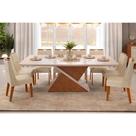 Conjunto: Mesa Sala Jantar Zafira Tampo Madeirado c/ Vidro Curvo 200x100cm e 8 Cadeiras Bia Freijo/Off White - Linho Neve - DJ Móveis Conjunto: Mesa Sala Jantar Zafira Tampo Madeirado c/ Vidro Curvo 200x100cm e 8 Cadeiras Bia Freijo/Off White - Linho Neve - DJ Móveis