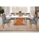 Conjunto: Mesa Sala Jantar Zafira Tampo Madeirado c/ Vidro Curvo 200x100cm e 8 Cadeiras Jade Cedro/Off White - Suede Lunar - DJ Móveis Conjunto: Mesa Sala Jantar Zafira Tampo Madeirado c/ Vidro Curvo 200x100cm e 8 Cadeiras Jade Cedro/Off White - Suede Lunar - DJ Móveis