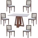 Conjunto Mesa Shell com Tampo de Vidro 160x90 cm e 6 Cadeiras Steve Amêndoa G55 - Gran Belo