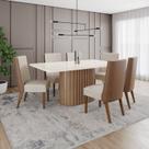 Conjunto Mesa Solana 160cm com Vidro 06 Cadeiras Anne Bege Nature/Off White/Caramelo