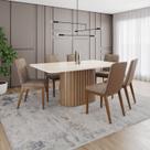Conjunto Mesa Solana 160cm com Vidro 06 Cadeiras Pietra
