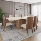 Conjunto Mesa Solana 200cm com Vidro 08 Cadeiras Anne Bege Nature/Off White/Cacao