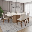Conjunto Mesa Solana 200cm com Vidro 08 Cadeiras Elena Bege Nature/Off White