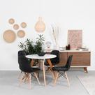 Conjunto Mesa Square Redonda Branco Fosco 88cm com 4 Cadeiras Eiffel Botonê Preta