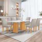 Conjunto Mesa Stella Ripada 170cm com 6 Cadeiras Canela Tampo Smart Plus com Vidro