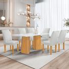 Conjunto Mesa Stella Ripada 170cm com 6 Cadeiras Canela Tampo Smart Plus com Vidro