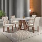 Conjunto Mesa Tampo Smart Plus Kyra 120CMX90CM 4 Cadeiras Arthus Bege/Chocolate/Off White/Suede