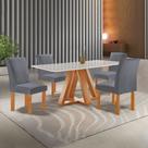 Conjunto Mesa Tampo Smart Plus Vidro Kyra 120CMX90CM 4 Cadeiras Canela Cinza/Cinamomo/Off White/Suede