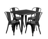 Conjunto Mesa Tolix 80cm com 4 Cadeiras Design Industrial Preto