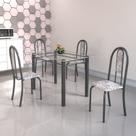 Conjunto Mesa Tubular 120cm Tampo em Vidro com 4 Cadeiras Iris