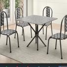 Conjunto Mesa Tubular com 4 Cadeiras Berlim Prata/Matelado/Branco Preto Ocre