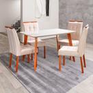 Conjunto Mesa Verona Tampo Off White com 4 Cadeiras em Madeira Maciça, Estofada Sophia Authentic