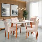 Conjunto Mesa Verona Tampo Off White com 4 Cadeiras Madeira Maciça, Detalhe em Botonê e Estofada Sophia Conjunto Mesa Verona Tampo Off White com 4 Cadeiras Madeira Maciça, Detalhe em Botonê e Estofada Sophia