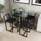 Conjunto Mesa Vidro 4 Cadeiras Pequena Estofado Industrial Black