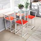 Conjunto Mesa Vidro 4 Cadeiras Pequena Estofado Industrial White