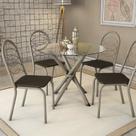 Conjunto Mesa Volga Tampo de Vidro e 4 Cadeiras Holanda