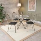 Conjunto Mesa Volga Tampo De Vidro Incolor 4 Cad Níquel/PT
